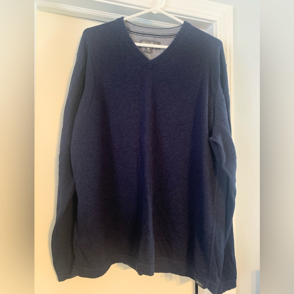 Eddie Bauer Men's Blue V-Neck Wool Blend Sweater Size 2XL